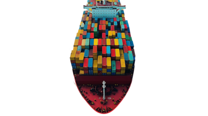 3D Cargo Ship with Colorful Containers - Global Trade Concept on transparent background Generative Ai