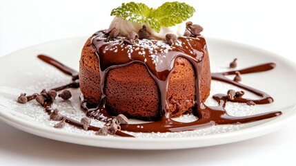Warm Chocolate Lava Cake with Mint Garnish
