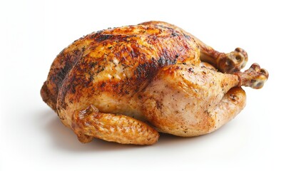 A perfectly roasted chicken with crispy skin, golden brown color, and juicy texture, ideal for a delicious meal.