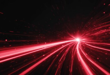 Obraz premium futuristic light trails, red laser beams, high-speed tunnel, abstract digital landscape, hyperspace jump, neon glow, dynamic motion blur, sci-fi concept art, dark background, streaks of light, cybersp