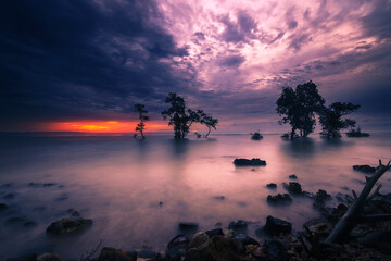 sunset over the sea at Anyer Beach Serang Banten Indonesia