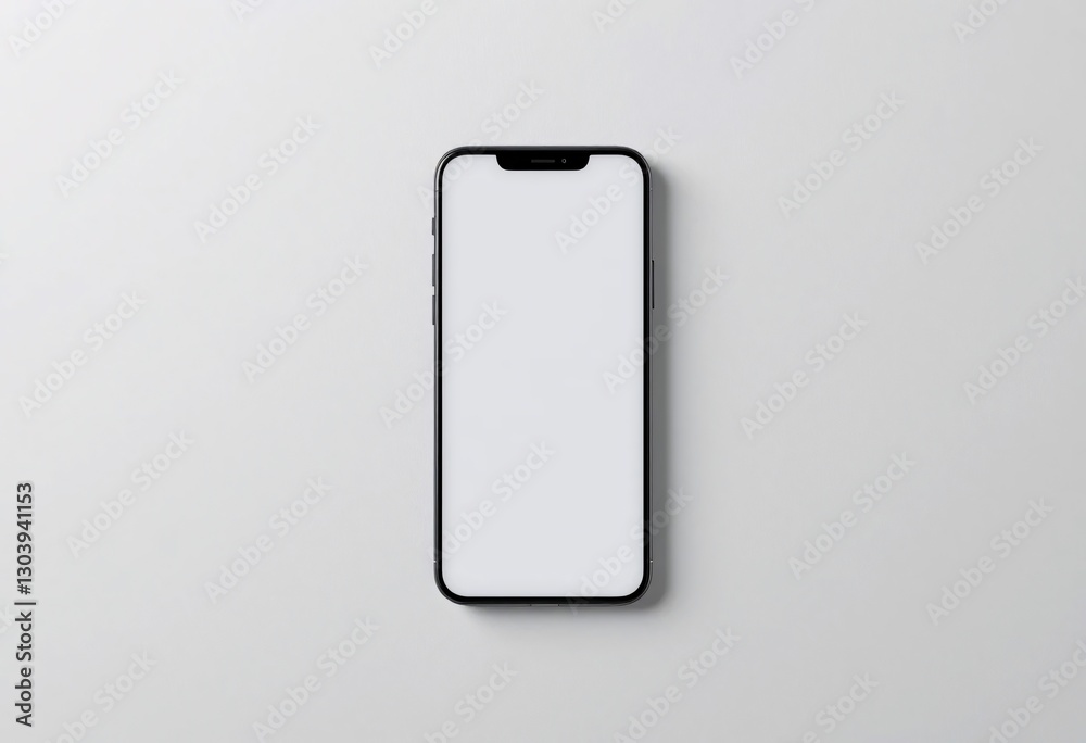 Poster Modern Smartphone Presentation On Gray, A Device With Clean Lines For Technology Projects...minimalist Mobile Phone Concept For Design. Sleek Communication Tool. Elegant.