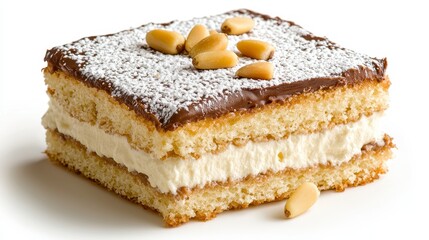 Layered Chocolate Cake with Cream and Pine Nuts