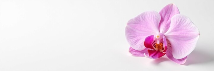 Fototapeta premium White pure background with Cattleya orchid petals in light pink color, blossom, pure, orchid
