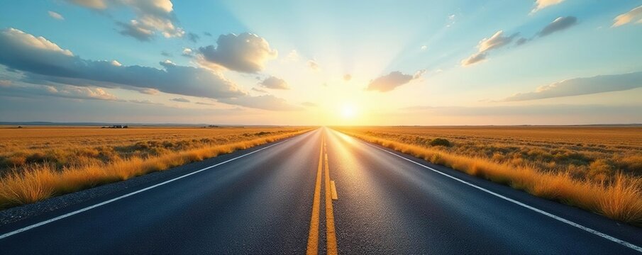 An endless expanse of empty asphalt road stretching towards the horizon, nature, horizon, asphalt