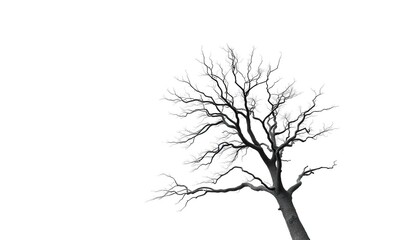 A solitary tree, branches reaching skyward, stark white background,  vertical, trunk
