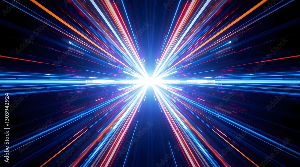 Wall mural glowing lines converge towards a central point, creating a dynamic burst of light. represents cuttin