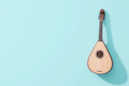 brightly colored traditional musical instrument on solid contrasting background with generous copy space