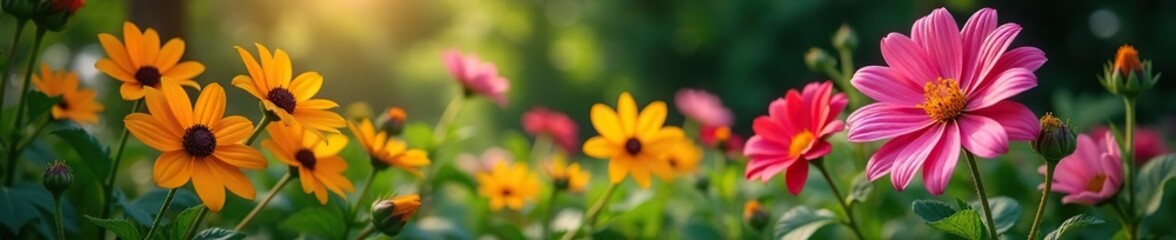 Obraz premium Callistemenon flowers in a garden with other plants, botanicals, summertree