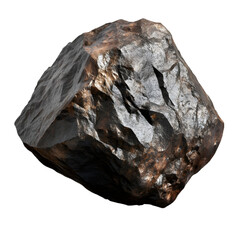 Obraz premium raw iron ore chunk with dark metallic texture, isolated on transparent background for geology and industrial material designs 