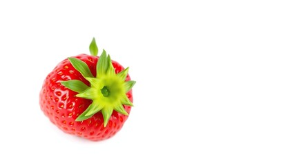A single ripe strawberry, vibrant red, isolated on pure white background, high resolution, strawberry