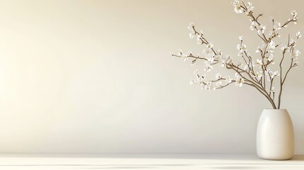 Minimalist decor with delicate blossoms in elegant vase, serene and stylish for home or office.