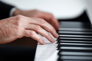 Obraz premium capture intricate details of musician hands lightly touching piano keys exuding serene expression of emotion through