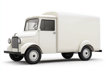 Vintage white delivery van on white background