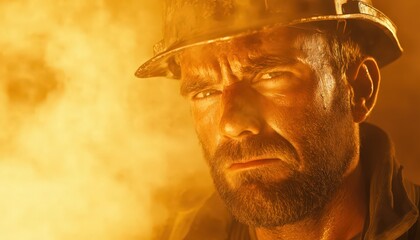 Grizzled Worker in Smoky Orange Haze