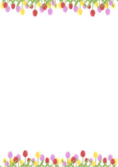 水彩風　カラフルなチューリップのイラスト　フレーム