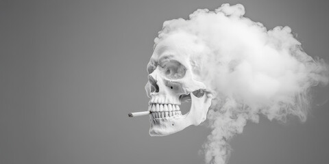Cigarette smoke emitting from a skull grayscale scene artistic photography dark and haunting environment abstract viewpoint
