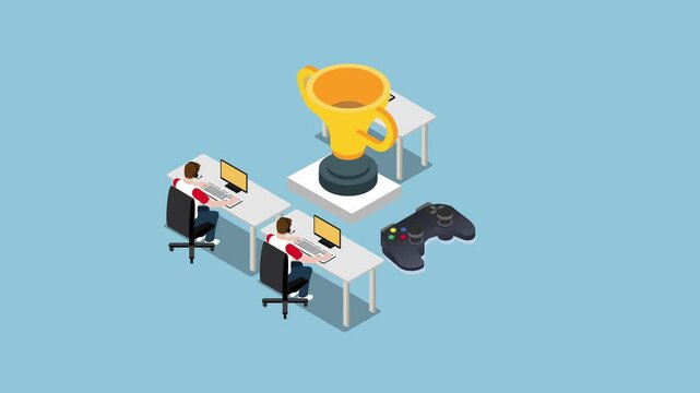 Esports Tournament - Gamers Competing for Trophy in Gaming Competition 3d animation cartoon