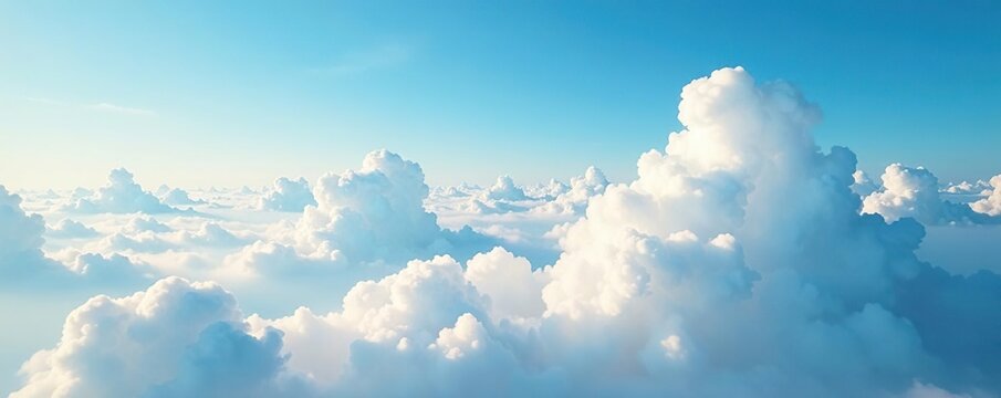 Fluffy clouds drift lazily above the landscape, cloud formations, misty