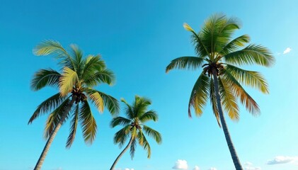 Tallest palm trees swaying gently in the breeze on a serene sky background, blue sky, landscape