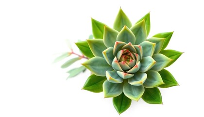 Obraz premium Single succulent plant, vibrant green leaves, isolated on pure white backdrop, botanical, clean