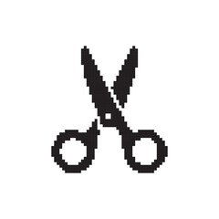 scissors pixel art, vector illustration on isolated background.