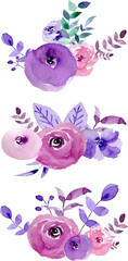 Watercolor purple pink flower arrangement illustration