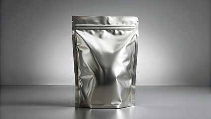 Blank Aluminum Foil Food Pouch Packaging Bag Standing Up for Product Photography, Ideal for Branding, Customization, and Marketing Visuals in Food Industry