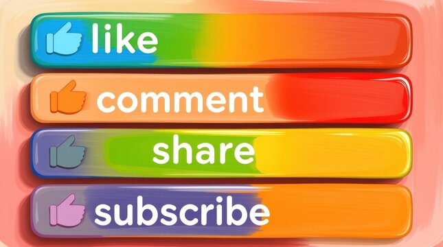 Social Media Engagement Buttons Like Comment Share Subscribe Colorful Design