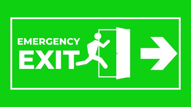 emergency exit animated exit symbol evacuation rescue escape emergency exit green screen 4k looping animated