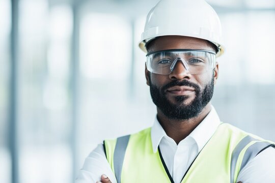 portrait of diverse occupational safety specialist in uniform minimalistic design