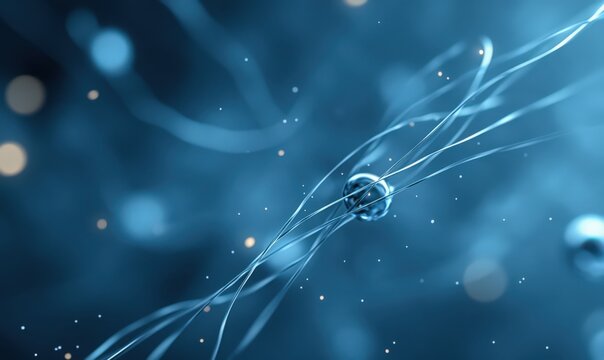 Glowing Sphere Connected by Intricate Blue Filaments - Powered by Adobe