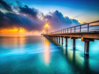 Misty Pier, Foggy Seascape, Dramatic Coastal Scene, Ocean Pier Photography,  Nebelige Mole, German Coastal Photography