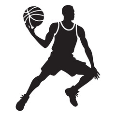 Focused Silhouette Basketball Player Holding Ball Ready to Pass