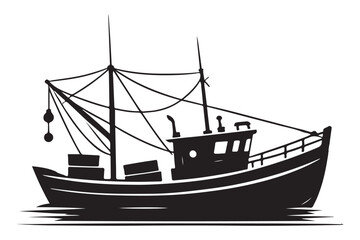 Fishing Boat Vector Silhouette Image Professional Marine Vessel Design
