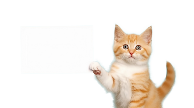 Cat Holding A Blank Paper for Copy Space at PNG Transparent Background. Advertisement, Content, Information Concept
