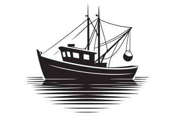 Commercial Fishing Boat Illustration Maritime Silhouette for Seafood Industry