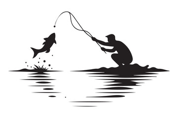 Silhouette Fishing Illustration Catching Fish Adventure Angling Sports Hobby Image
