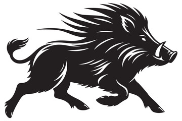 Running Wild Boar Silhouette Vector Illustration Action Design