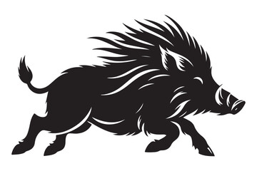 Charging Wild Boar Silhouette Vector Graphic Illustration Design