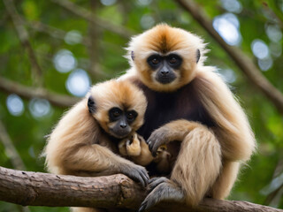 gibbon mother and baby
