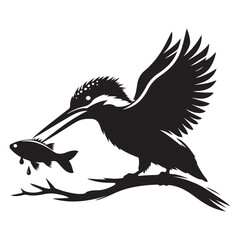 Kingfisher Bird Catching Fish Silhouette Vector Illustration Design Element