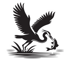 Heron Bird Fishing Silhouette Vector Image for Natural Designs