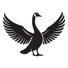 Goose Spreading Wings Silhouette Detailed Vector Graphic Illustration