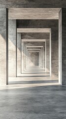 Fototapeta premium A modern concrete hallway showcasing endless perspective.