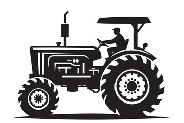 Modern Tractor Silhouette with Canopy for Farming and Agriculture