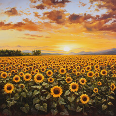 Obraz premium sunflower field at sunset