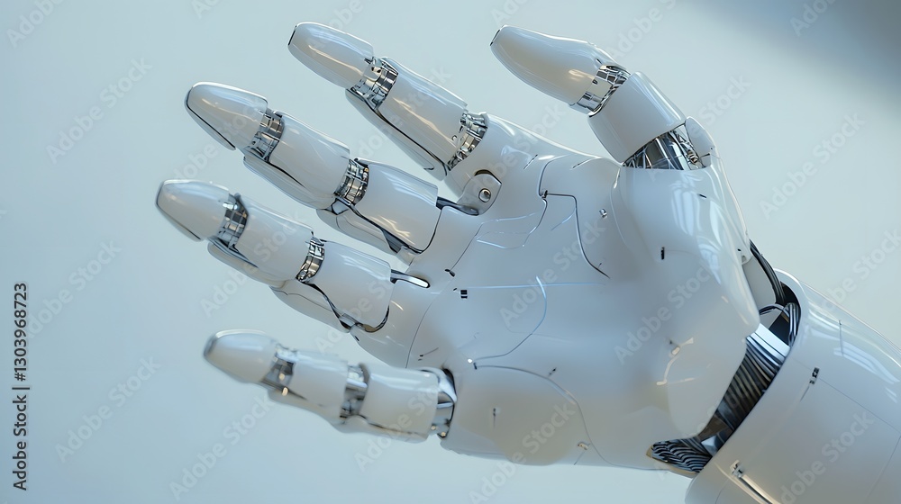 Poster futuristic robot hand displaying advanced technology and engineering design with intricate details a