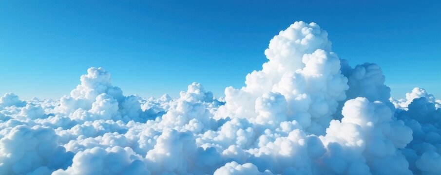 Dense, towering stratocumulus clouds set against a clear blue sky, shadow, sky