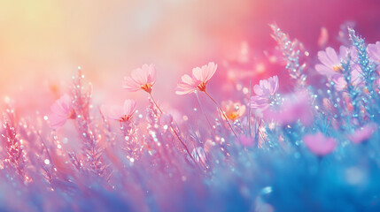 Naklejka premium Soft pink flowers in dreamy spring landscape